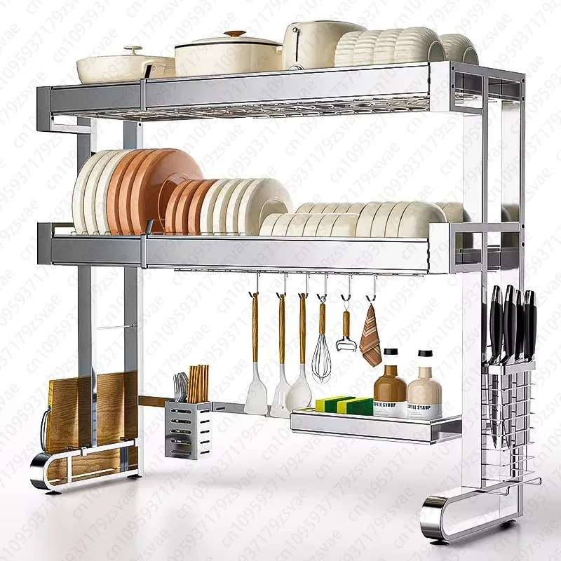 Multifunctional Double Layer 304 Stainless Steel Adjustable Kitchen Sink Storage Rack Efficient Countertop Dish Rack