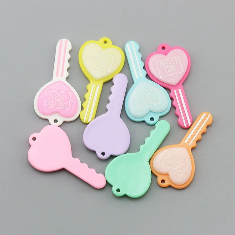 10Pcs Glitter Heart Shape Keys Charms Pendants Flat Back Resin Cabochon for Necklace Earring Key Ring Jewelry Making Accessories