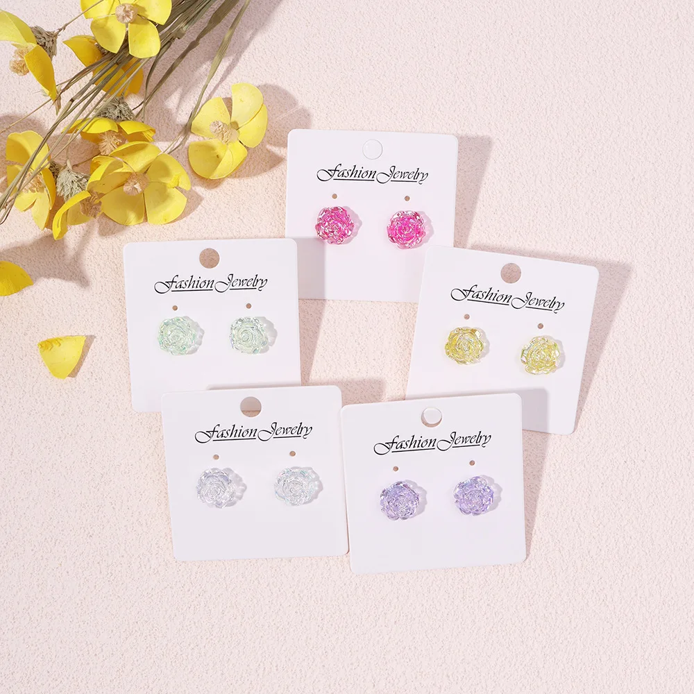 Korean Fashion Rose Flower Resin Rose Earrings New Korean Women\'s Imitation Crystal Earrings wholesale Women\'s Jewelry