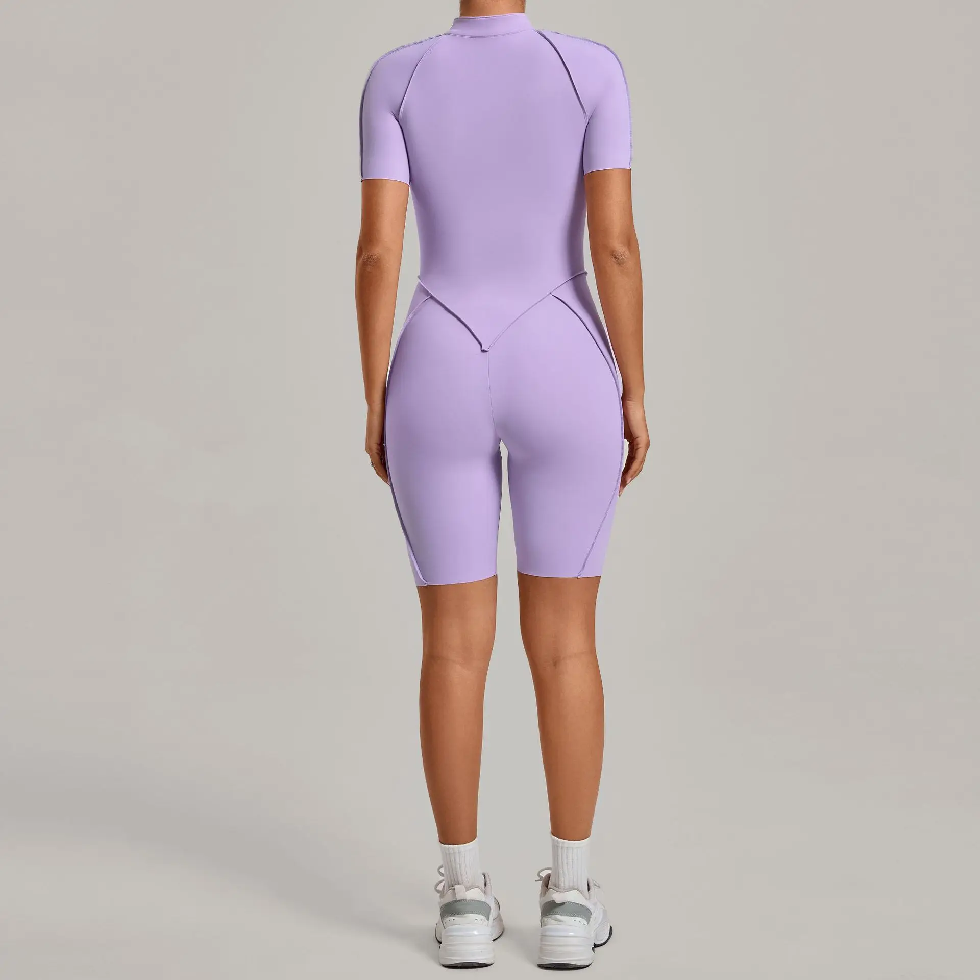 

Комплекты для фитнеса: облегающие комбинезоны с коротким рукавом и молнией до середины груди, со встроенными чашечками для бюстгальтера, для йоги и спорта, для женщин