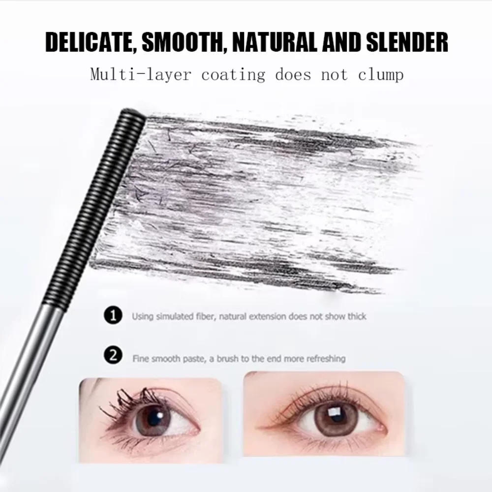 Rímel de tubo metálico à prova d'água, fibra de seda preta, ondulação longa, não agarradora, extensões de cílios, maquiagem espiral para olhos