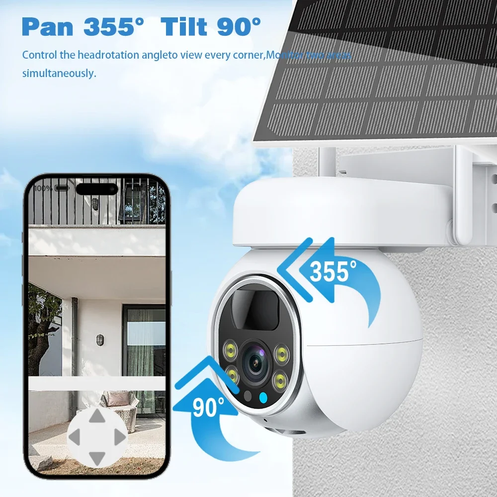 5MP واي فاي الشمسية CCTV كاميرا مراقبة فيديو في الهواء الطلق مقاوم للماء PIR كشف كاميرا أمان لاسلكية PTZ اللون للرؤية الليلية