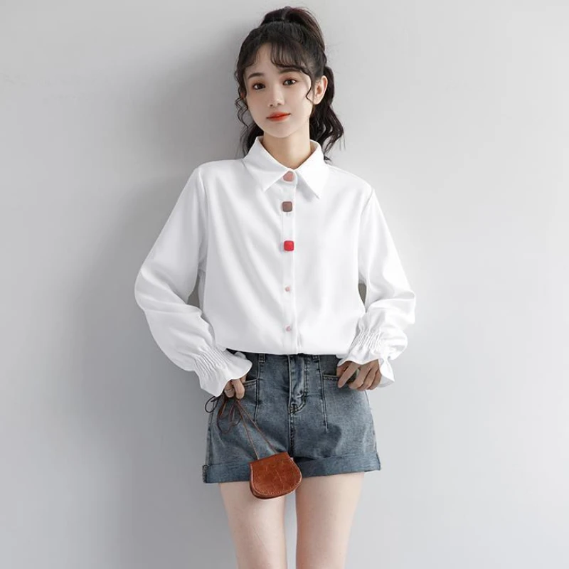 Black Shirts Women Temper Baggy S-3XL Korean Fashion Clothes Flare Sleeve Aesthetics Personal Designer All-match Camisas Leisure