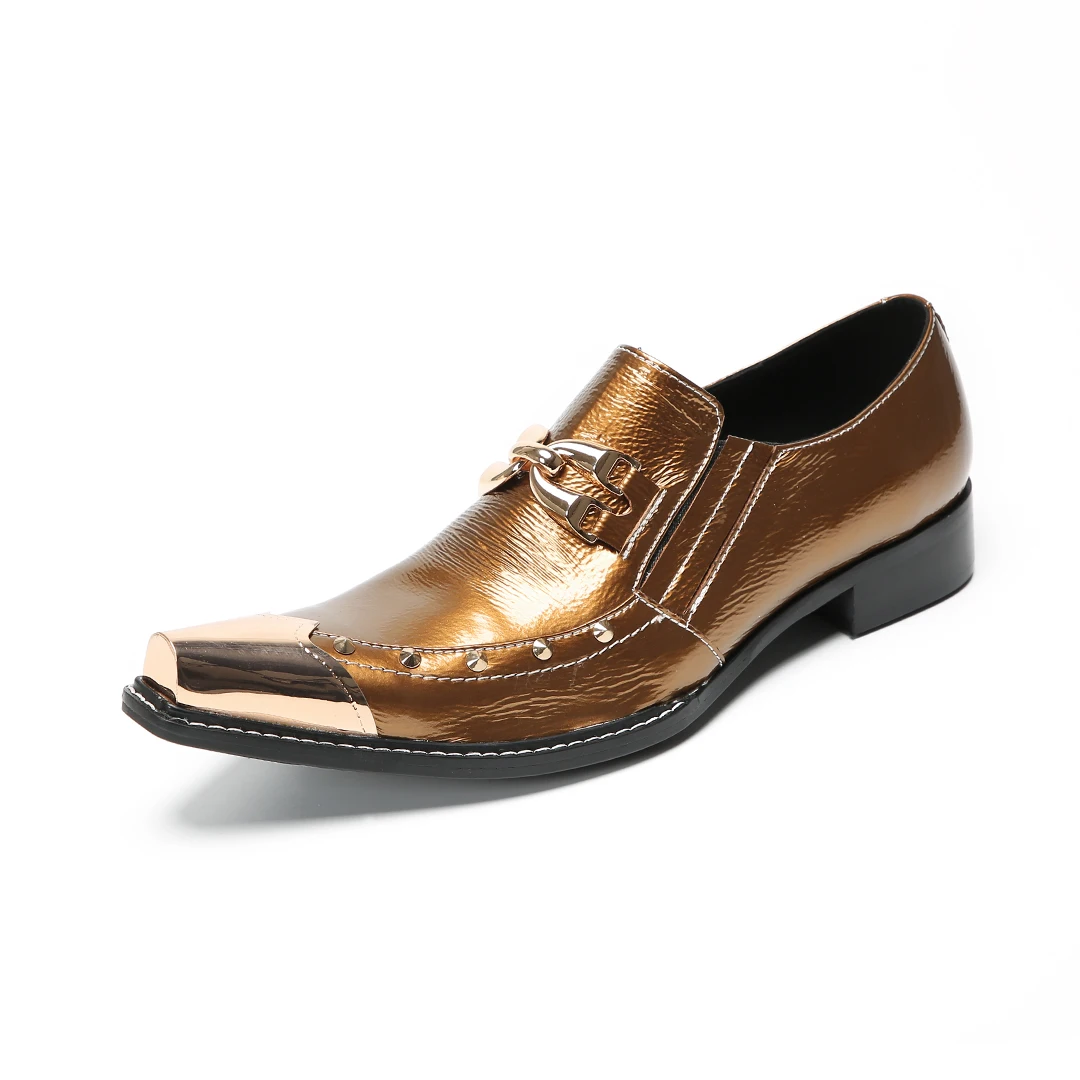 

Classic Buckle Stage Shoes for Men in Gold Pointed-toe Formal Style Party and Wedding Designer New Performance Shoes