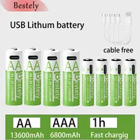 New Rechargeable 1.5V AA 13600mAh+AAA 6800mAh Lithium  Battery,USB Fast Charging Li-ion Battery , 2000 Cycles with USB- C Cable