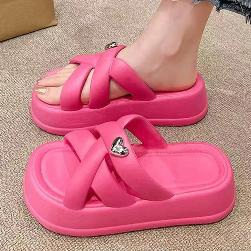 Summer Women Sandals Platform EVA Slippers Beach Vacation Slides Little Heart Decoration Thick Bottom Casual Slippers For Female