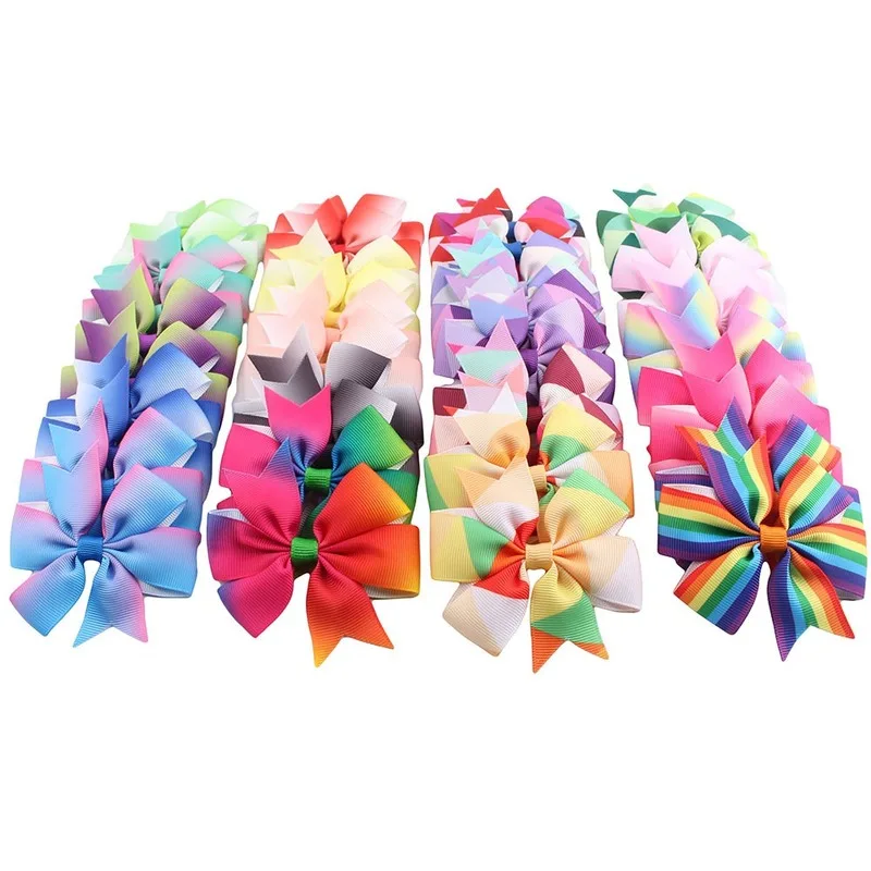 5pcs/lot Children's Baby Hair Clip Baby Gradient Rainbow Handbands for Girls Ribbon Bow Princess Color Kids Silk Headdress