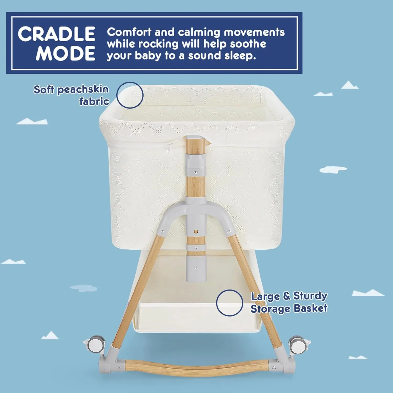 Cuddly 3 in 1 Baby Bassinet Bedside Sleeper, 5 Position Adjustable, Includes Mosquito Net, Mattress, Anchor Strap