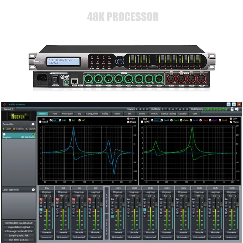 

4 Input 8 output professional driverack dsp digital audio speaker processor