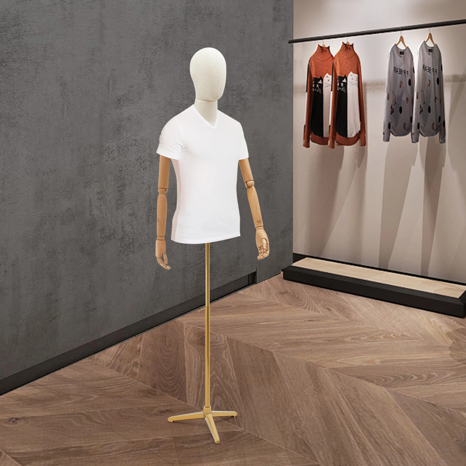 

Male Dress Form Display, Adjustable Posture Clothing Form, Linen Surface with Tripod Stand, for Retail Store Clothing Display