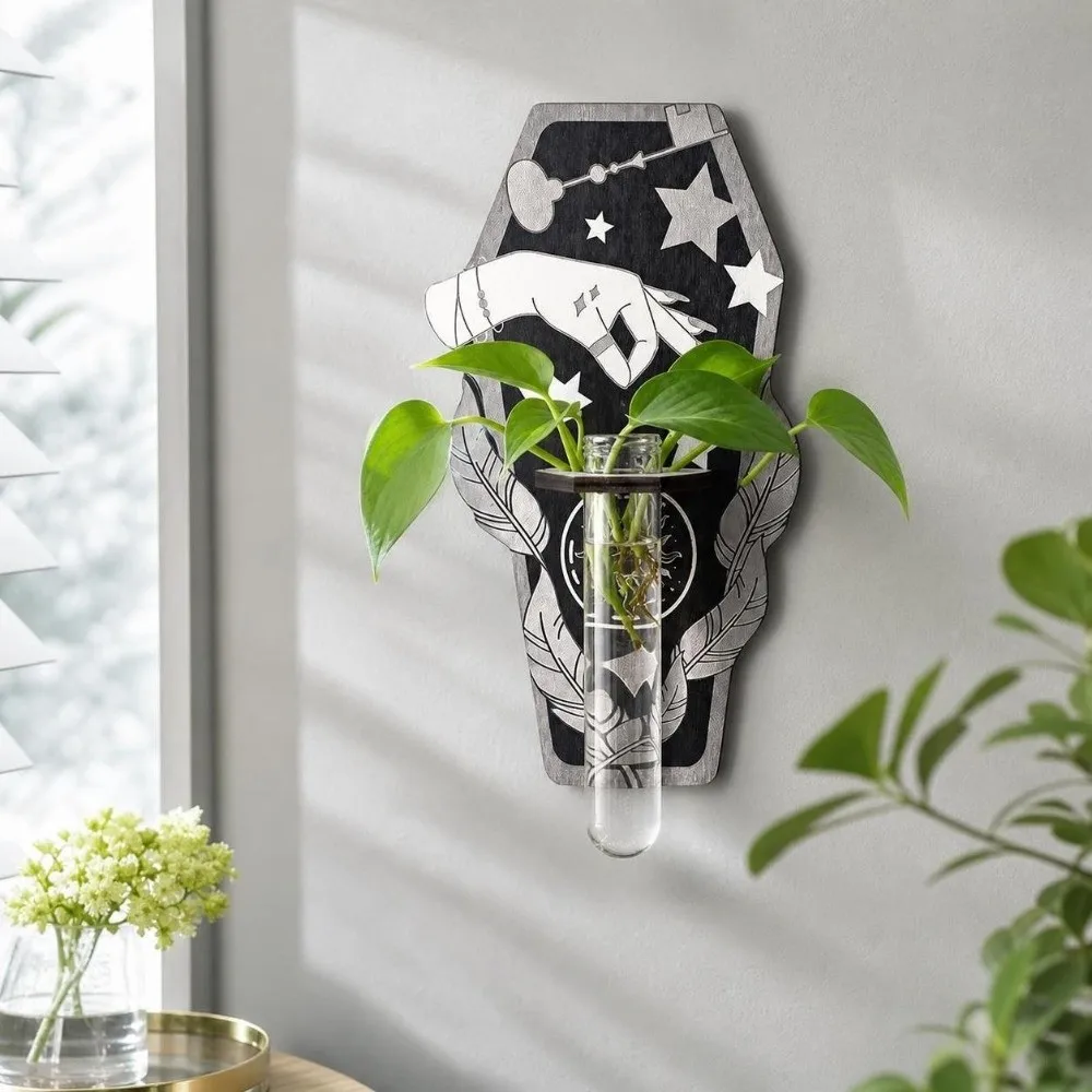 Wooden Hydroponic Planter Shelf Vase Gothic Style Wall Decoration Leaf Shape Geometric Wall Mounted Planter