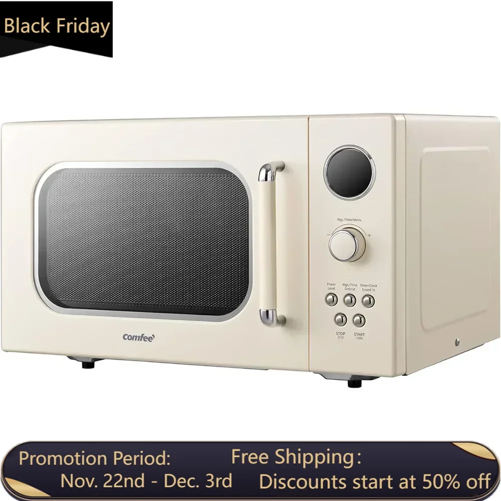 

Microwave with 9 Preset Programs,Turntable Reset Function,Mute Function, ECO Mode, LED digital display, 0.9 cu.ft, 900W, Apricot