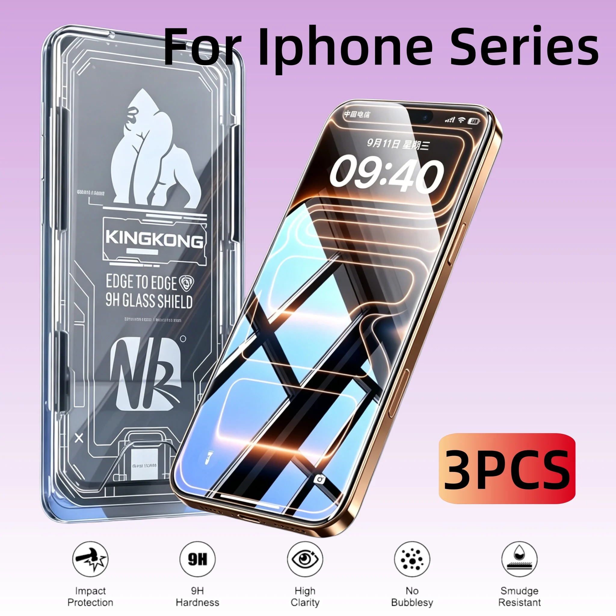 3PCS Gorilla Glass Dust-Free Screen Protector for iPhone  18 Pro Max 17 ProMax 16 Pro 15 Plus 14 Full Screen AntiDust Protection