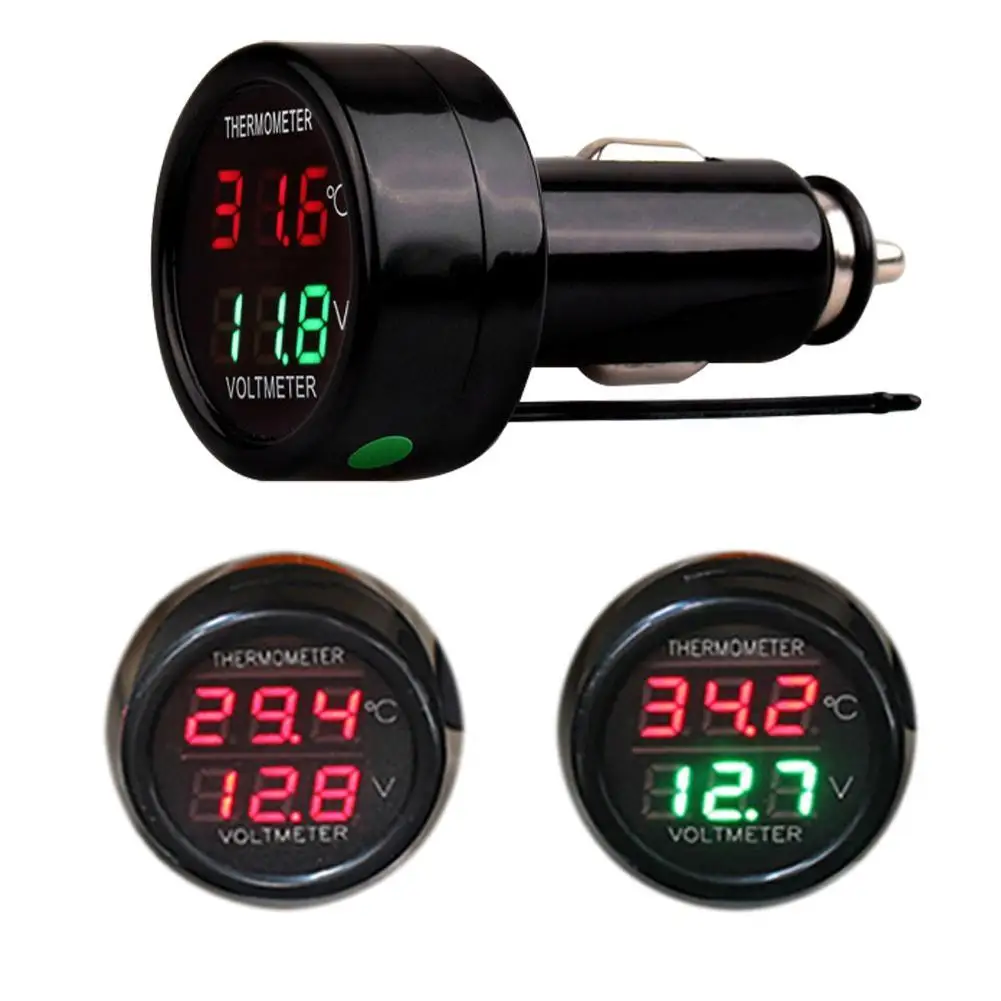 3 In 1 12/24V Car Volt Meter With Digital LED Display USB Charging Charger Temperature Meter Voltmeter Charger Cigarette Lighter