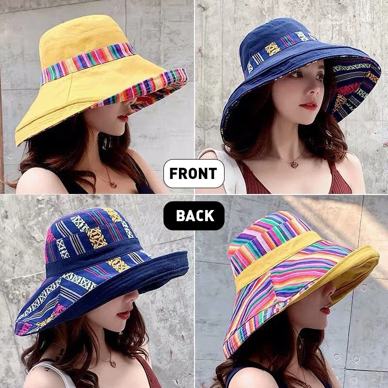 K41 Women's Hat Bucket Hat Fashion All-match Four Seasons Big Brim Panama Basin cap Double-Sided Fisherman Hat Women's Sun Hat