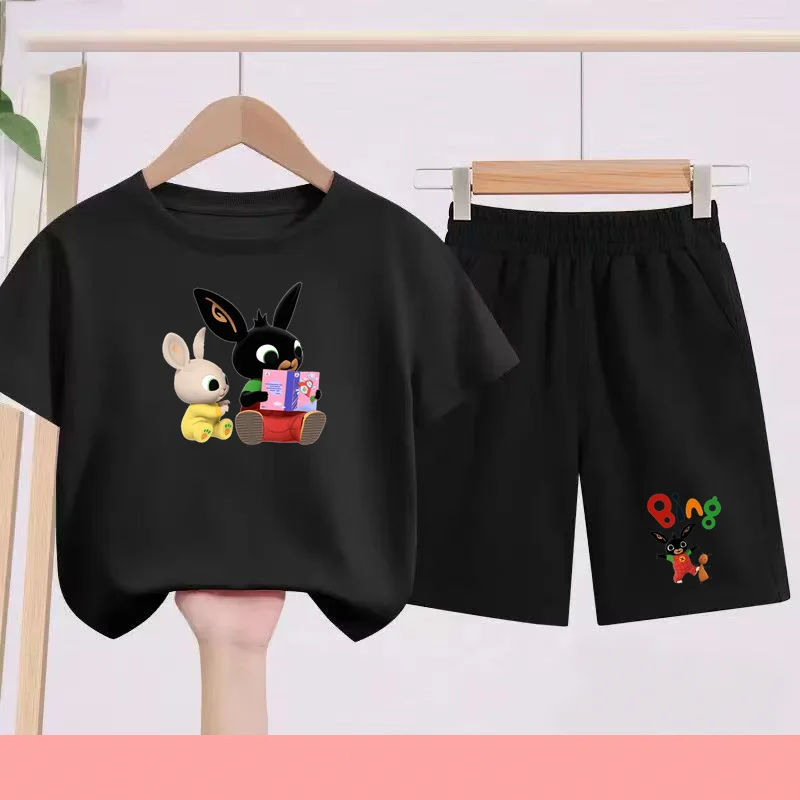 

Rabbit Cartoon Boy Girl Summer 2 Piece Children T-Shirt Casual 3-12 Age Short Sleeve+Shorts Comfortable Breathable Sportswear