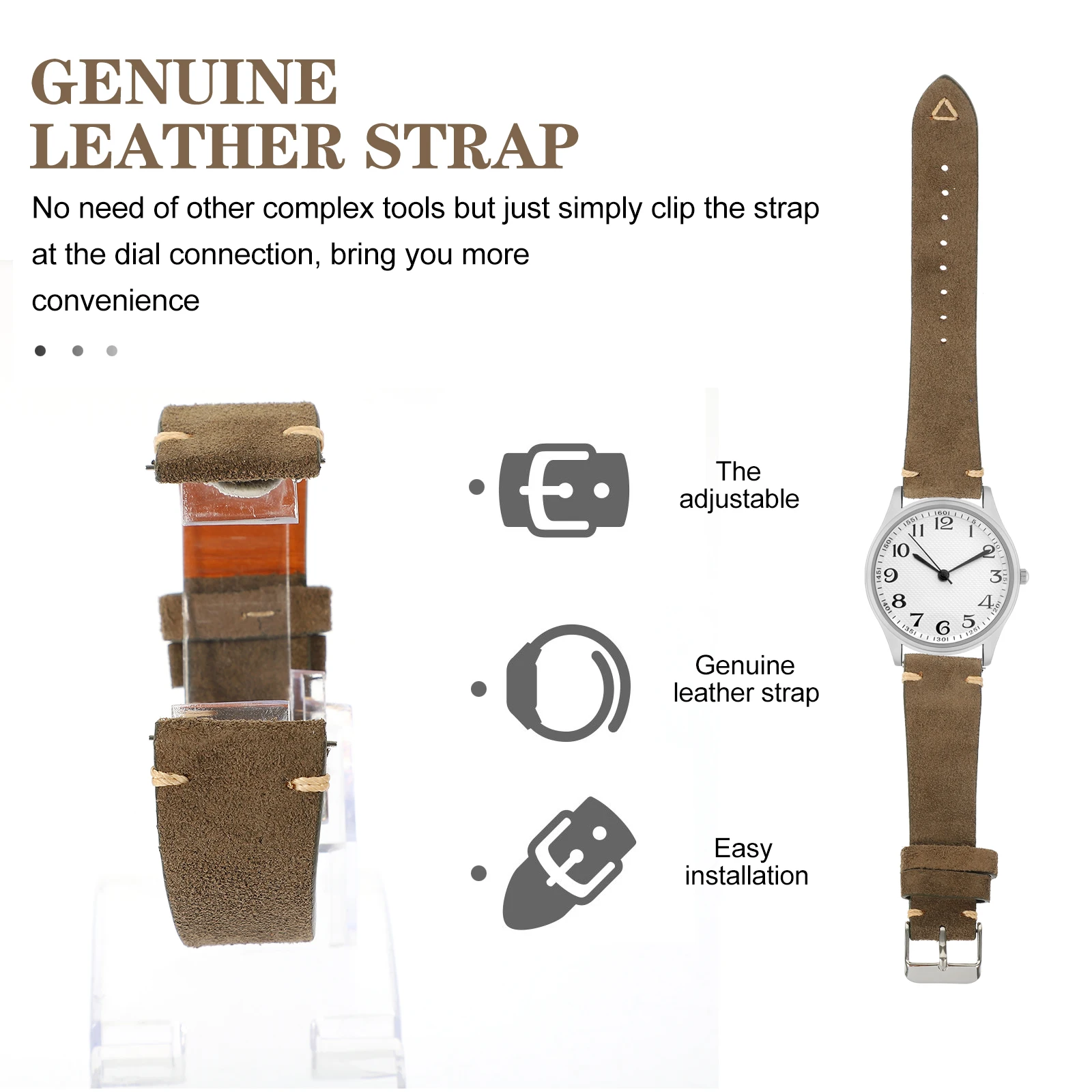 

Adjustable Cowhide Strap Retro Watch Strap Watchband Style Classic No Tools Needed Safe Comfortable Wear Gift