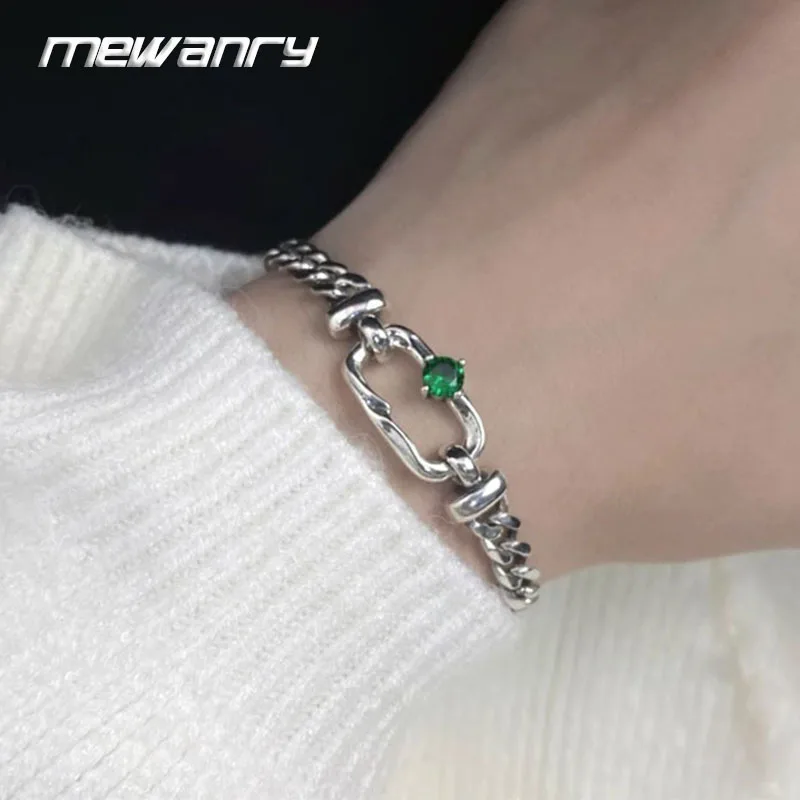 Mewanry Green Zircon Hollow Geometric Bracelet For Women Couples Fashion Creative Personality Anniversary Jewelry Gift Wholesale