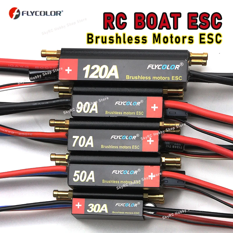 

FlyColor 30A 50A 70A 90A 120A RC BOAT ESC Waterproof 2-6S Lipo Brushless Speed Controller for RC Boat Motor