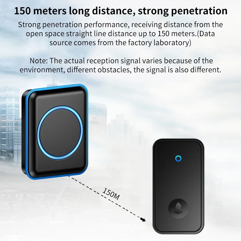 CACAZI Self-Powered Wireless Doorbell Without Battery Waterproof 150M Remote Control Home Door Bell Ring Call 5 Model 60 Music