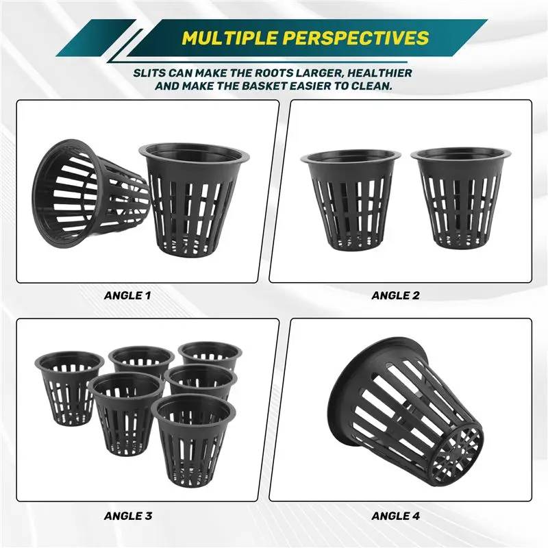 B84B-60 Pack 2 Inch Net Cups Slotted Mesh Wide Lip Filter Plant Net Pot Bucket Basket For Hydroponics