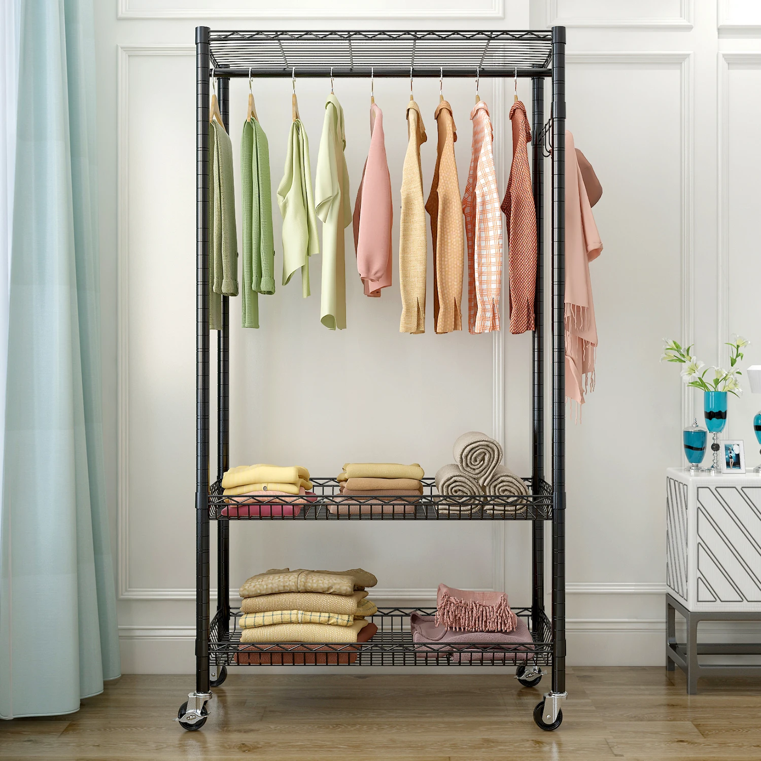 

Wire Garment Rack Heavy Duty Clothes Rack,Portable Clothes Hanger，Garment Rack Adjustable Wire Clothing Rack Portable Closet