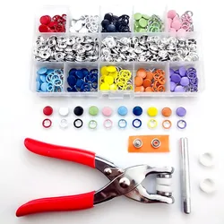 Snap Button Plier Tool 100/200 Set 10Color Metal DIY Hand Pressure Studs Fasteners Kit Installing Clothes Bag Sewing Accessories