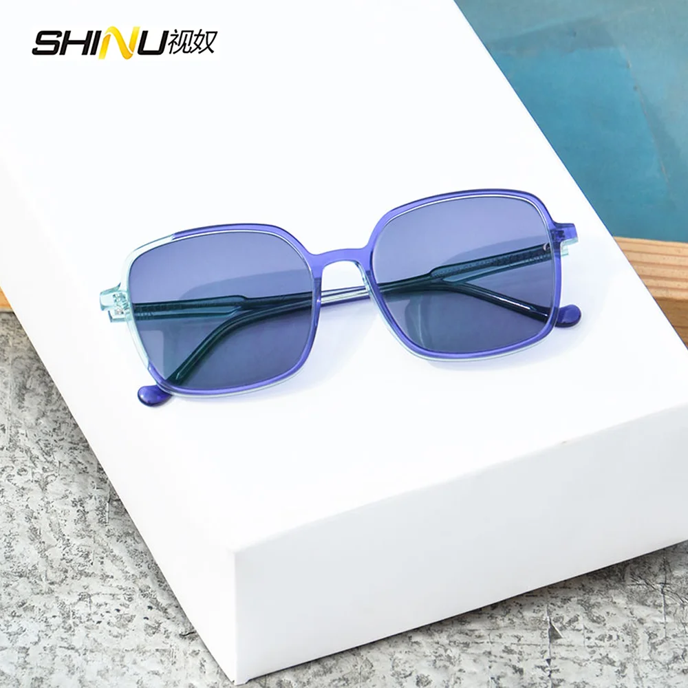

SHINU Photochromic myopia Glasses Women Acetate Color Frame Big Size Myopia Graduated Glasses Ladies Photo Pink Blue PurpleSHINU