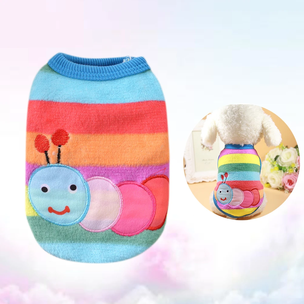 

Cartoon Puppy Pet Clothes Autumn Winter Warm Flannel Vest Small Dog Chihuahua French Outfit T Shirt Size M Caterpillar