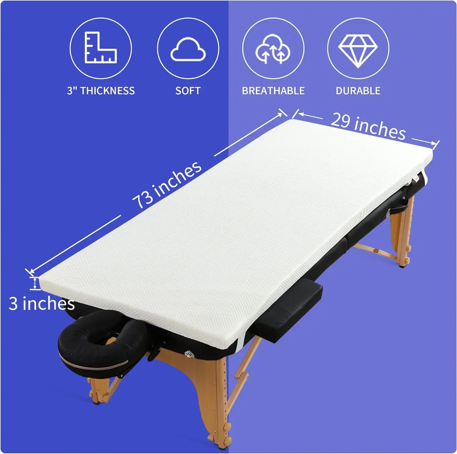 5-Area Memory Foam Massage Bed Mattress Topper, Massage Table Mattress Topper, Non-Slip Lash Bed Cushion Only (Bed Not Included)