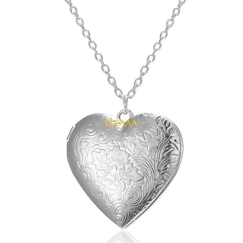 DXAA Heart Locket Pendant for Women Men Openable Photo Frame Necklace for Family