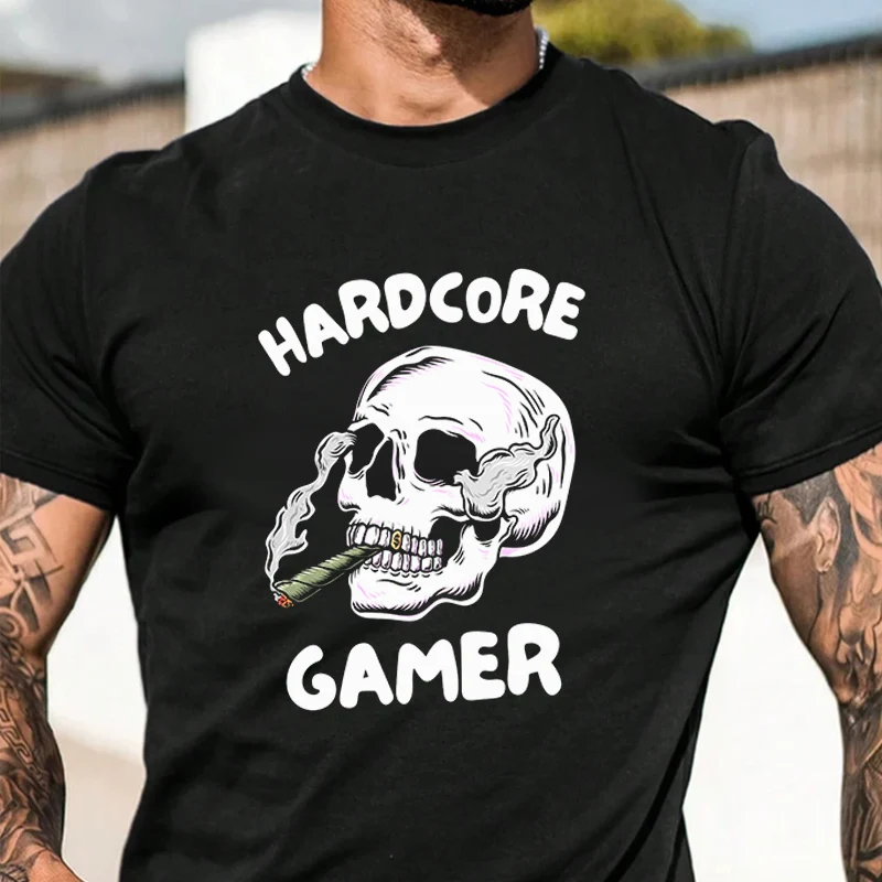 

Hardcore Gamer Skull Men's Fashion T-shirt Casual Trendy Tshirts For Summer Comfortable Short Sleeve Tops