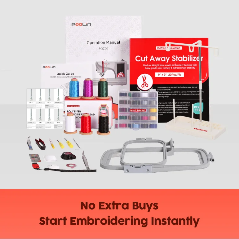 PooLin EOC05 Single Needle Computerized Touchscreen Embroidery Machine for Household Machine Embroidery For BAI