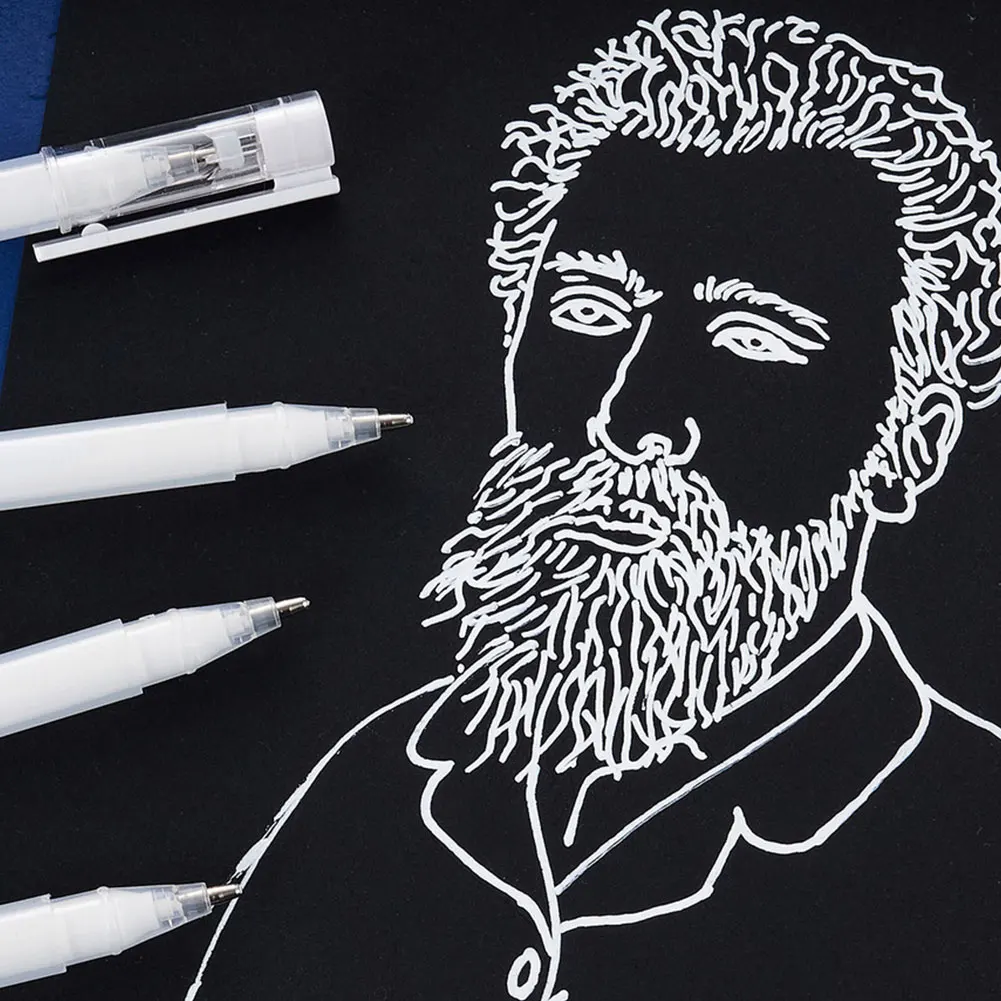 1-5 قطعة/المجموعة الأبيض الحبر هلام القلم 1 مللي متر تسليط الضوء على قلم تحديد للورق الأسود ، الإطارات ، البلاستيك ، الحجر ، المعادن ، اللوحة للفنانين ، المبتدئين #4