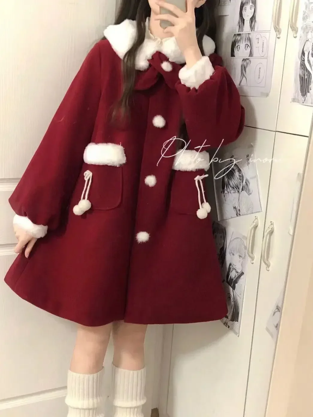 Coalfell Woolen Coat Women\'s 2023 New Autumn and Winter Mid length Christmas and New Year\'s Eve Dresses Small Red Coat