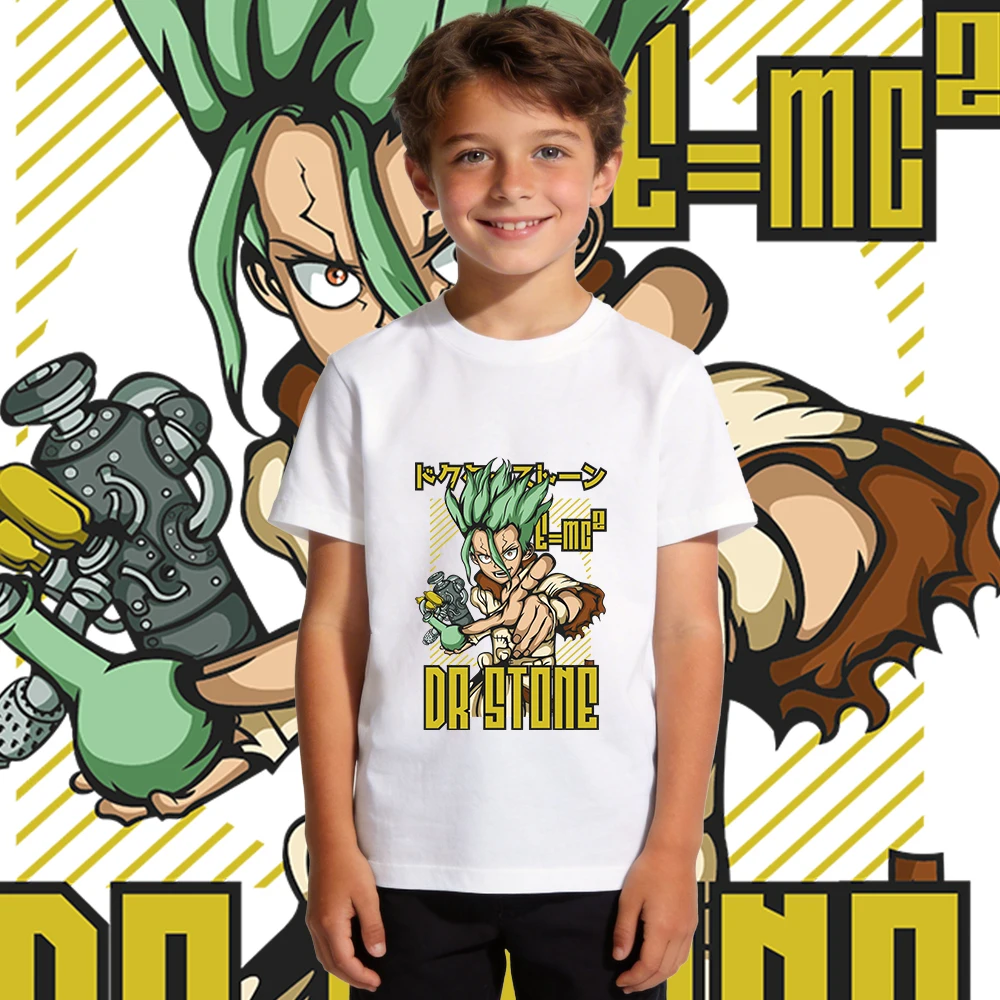 Children Soft Cotton Dr Stone Senku Anime Print T Shirt Boys Girls Summer Casual Top Short Sleeve Breathable