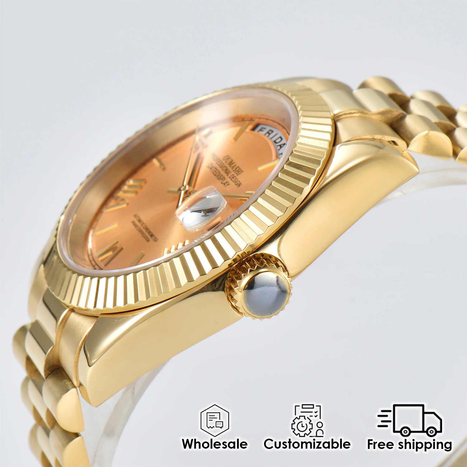 39mm luxury gold men's watch MIYOTA8285 automatic mechanical movement date/week display sapphire glass business watch