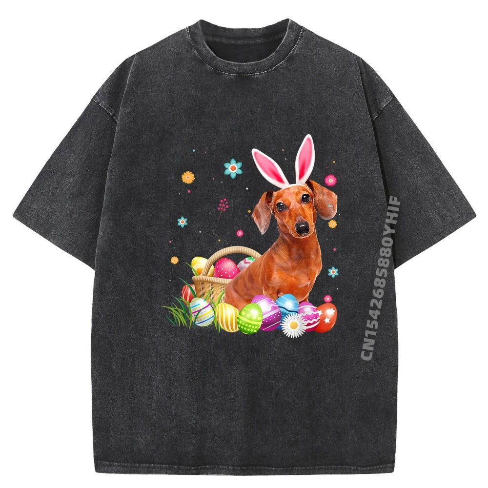 

Wearing Bunny Ears Autumn Tees Normal Retro Washed T-shirts Loose Graphic T-shirts Women Street Printed Clothes