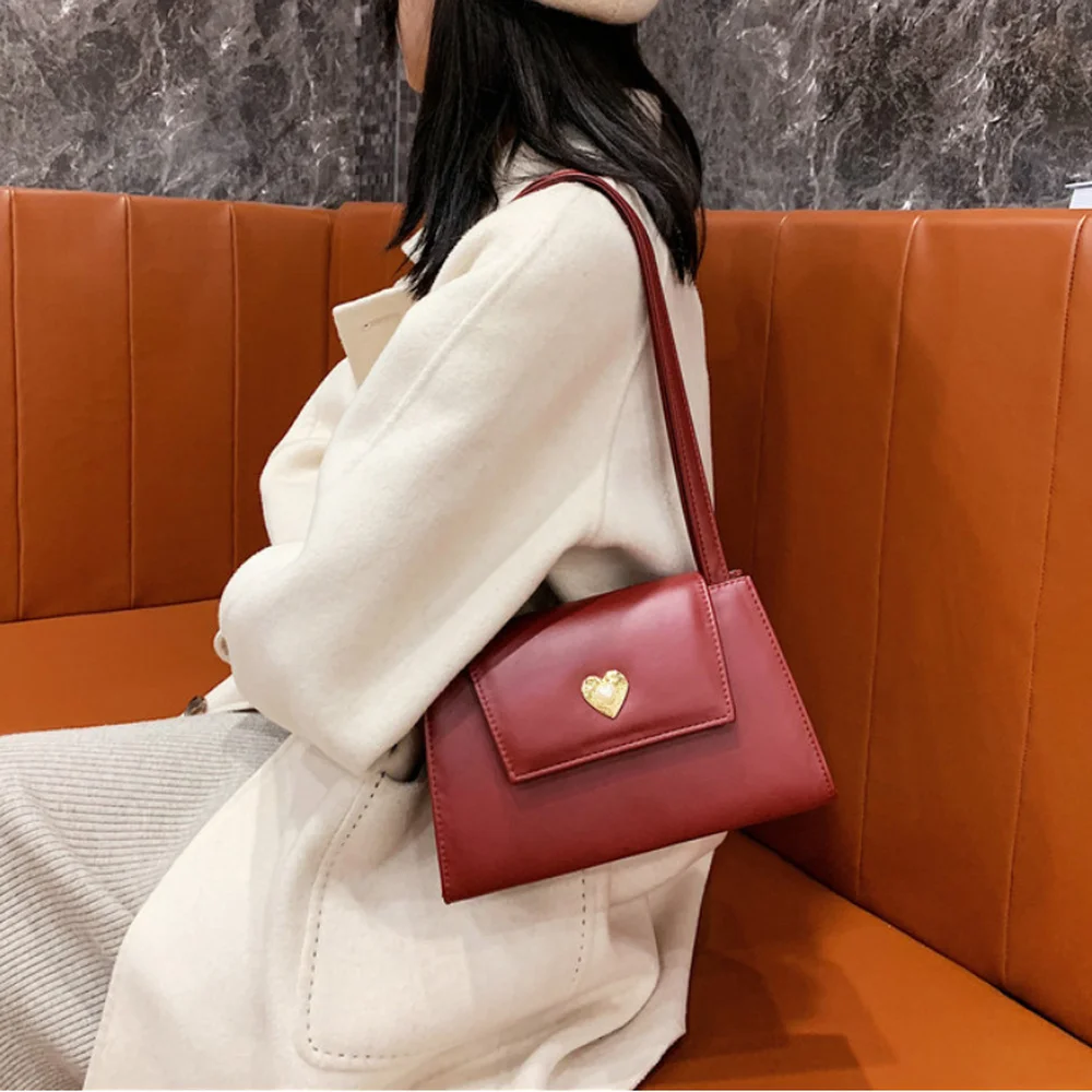 New Red Wine Ladies Underarm Bag Retro Women Portable Small Square Shoulder Bags Vintage PU Leather Female Tote Purse Handbags