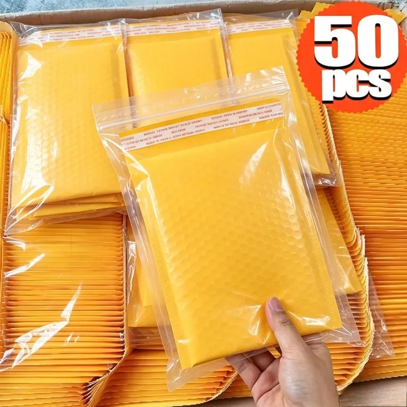 50/10pcs Kraft Bubble Envelopes Bags Mailers Self-adhesive Sealed Waterproof Business Shipping Bag Gift Packaging Storage Pouch