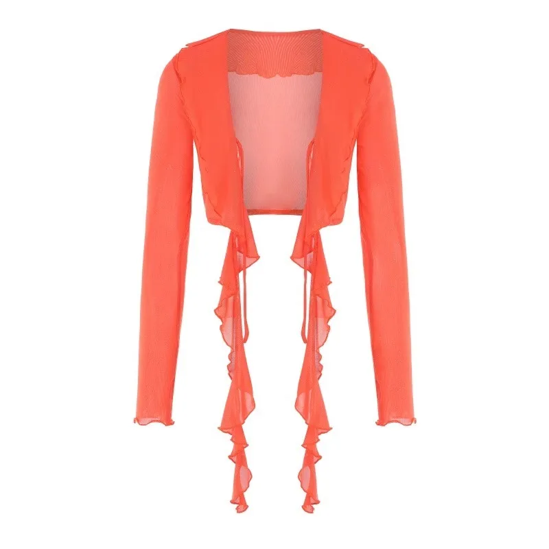 op maat gemaakte lotusblad rand onregelmatige sjaal Oosterse dans top woon-werkverkeer pailletten hoge elasticiteit buikdans tops oefenuniform