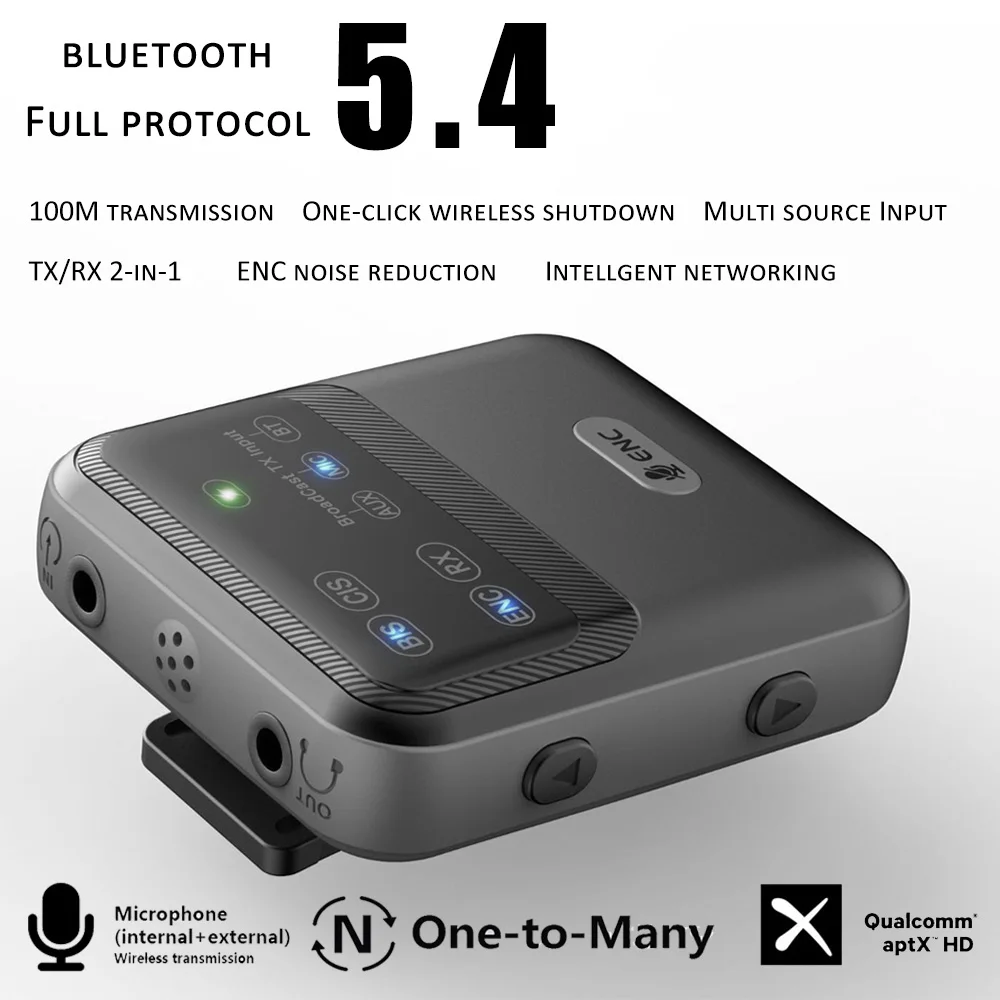 Bluetooth 5.4 Audio Receiver ENC Wireless Broadcast Adapter One with Multiple Audio System  Clip-on Design AAC/aptX-AD/LC3 USB