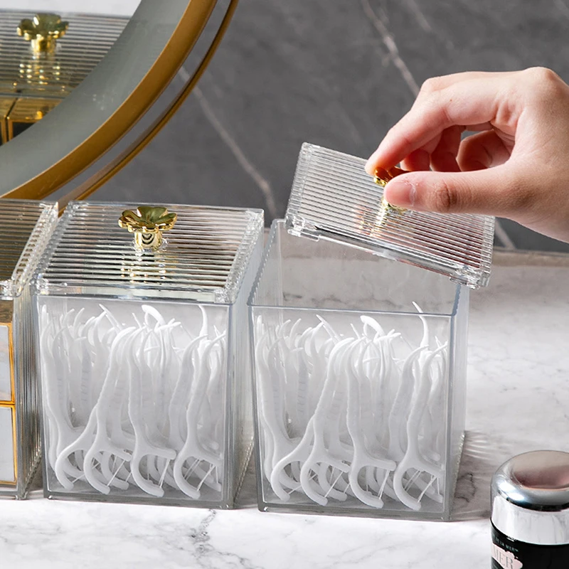 Storage Organizer Bathroom Jar Cotton Swab Storage Square Container Cotton Puff Storage Box Cosmetic Cotton Box