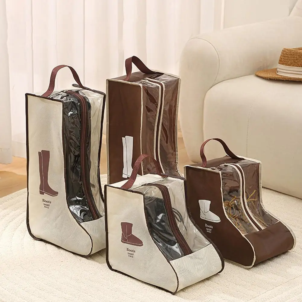 

New Waterproof Boots Storage Bag Shoe Storage Bag Home Handheld Non Woven Visual Shoe Cover Dust Boots Short Boots Cover