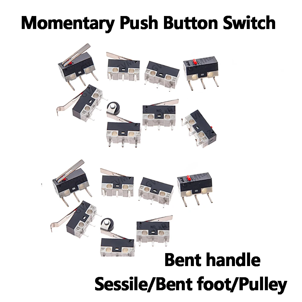 10PCS Micro Limit Switch Momentary Push Button Switch 1A 125V AC Mouse Switch 3Pins Long Handle Roller Lever Arm SPDT 12X6X6