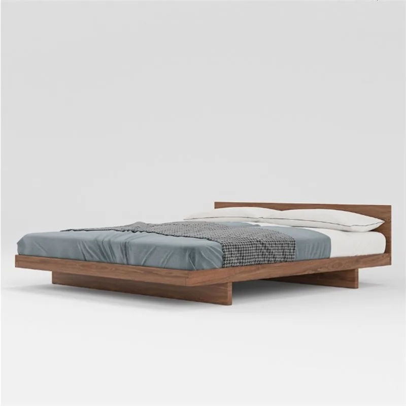 North American Black Walnut Japanese Log Second Bedroom Double Short Bed, Full Solid Wood Bed Oak Tatami Nordic