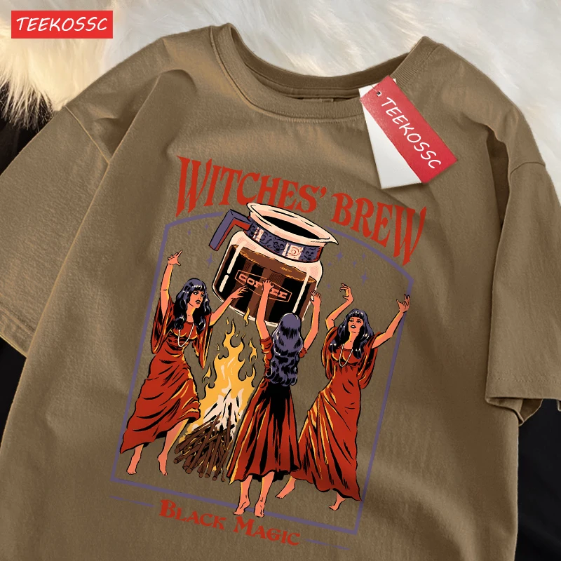 

Witches Brew Black Magic Print Женская базовая футболка Летняя новая повседневная одежда Мягкая хлопковая свободная одежда Унисекс Модные топы с круглым вырезом