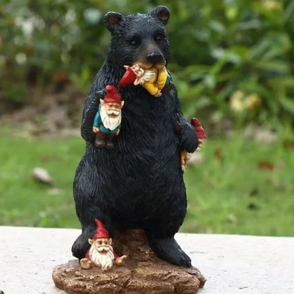 Christmas Decorations Black Bear Spirit Ornament Figurine Outdoor Eating Gnome Figure Garden Lawn Gnomes