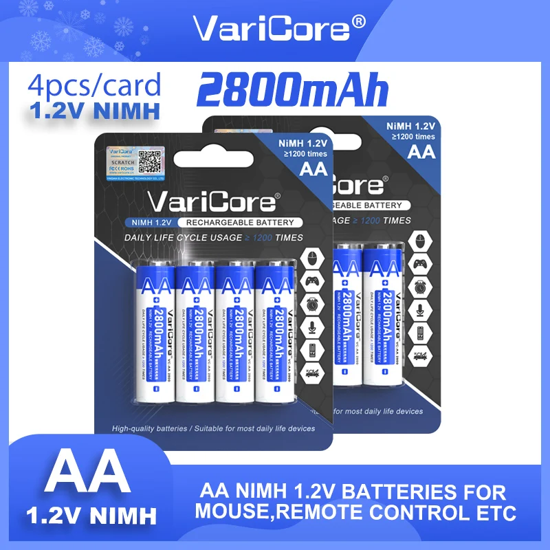 

VariCore 4 шт./карта 1,2 В AA 2800 мАч Ni-MH аккумуляторная батарея для электрических игрушек электронные весы пульт дистанционного управления ячейки мышь