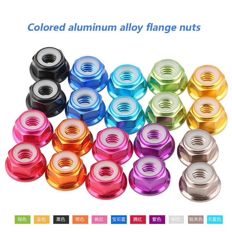 

5Pcs M4 M5 M6 Anodized colourful Aluminum Flange Nylon Lock Nut,Nylon Insert Lock Nut, Self-Locking Nut, Nylon Rivet Nut